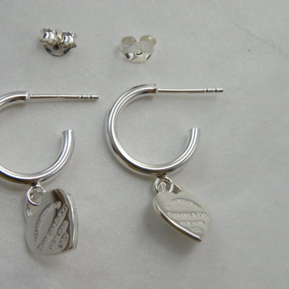 NEW Mini Heart Hoop Stud Earrings Return to Tiffany & Co Solid Sterling Silver - Picture 3 of 16